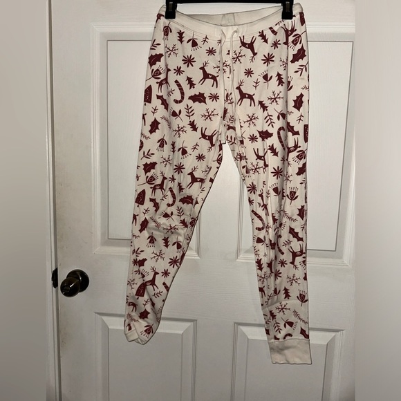 Hanna Andersson women’s cream red Christmas holiday print pajama jogger pants M - Picture 1 of 8